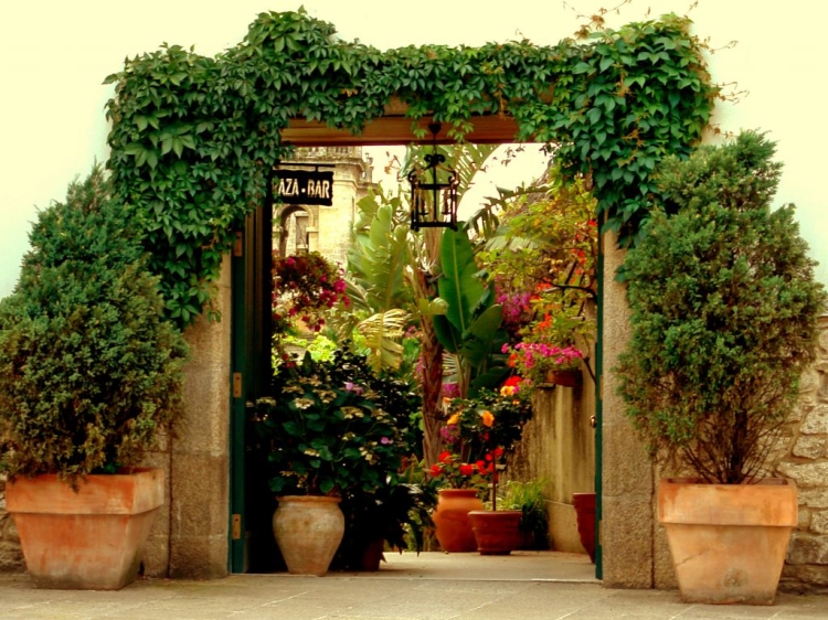 Costa Vella Galicia Spain door at tje hotel in Santiago de compostela
