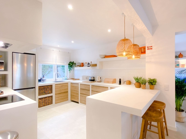 spacious kitchen dining living area, holiday boutique pool house, luxury and comfort 