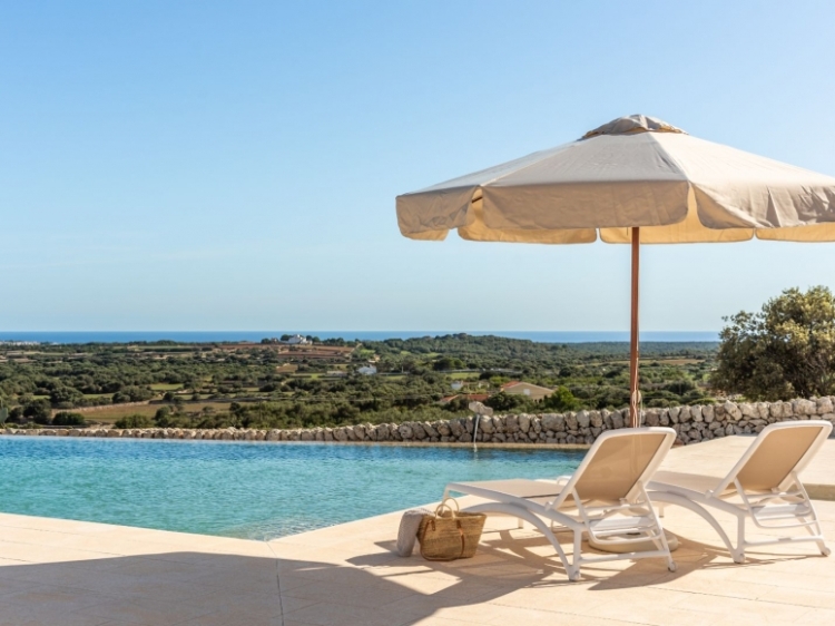 swimming pool with sea view Hotel Agroturismo Llucasaldent Menorca