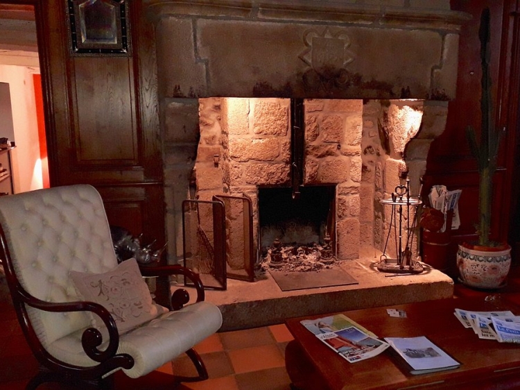 Fireplace at La Meffrais 1741 boutique hotel Brittany France
